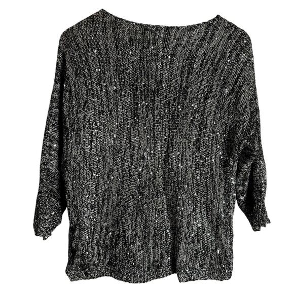 Chico’s Metallic Gray Sequined Knit 3/4 Sleeve Pullover Sweater Size 8 - Picture 8 of 9